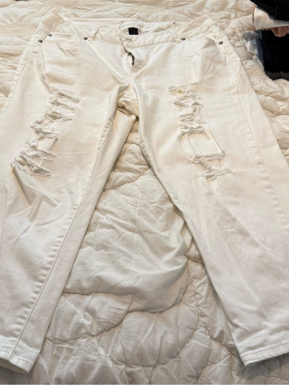 Lane Bryant White Distressed Ankle Crop Jeans